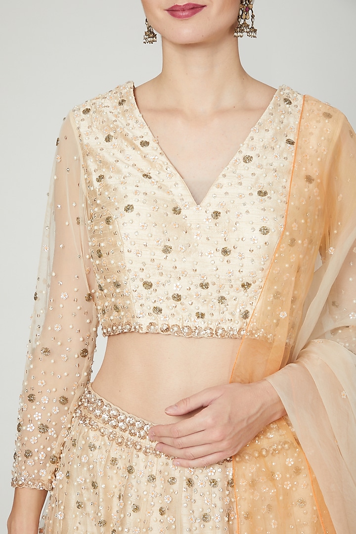 Beige Embroidered Wedding Lehenga Set by Nidhika Shekhar at Pernia's Pop Up Shop