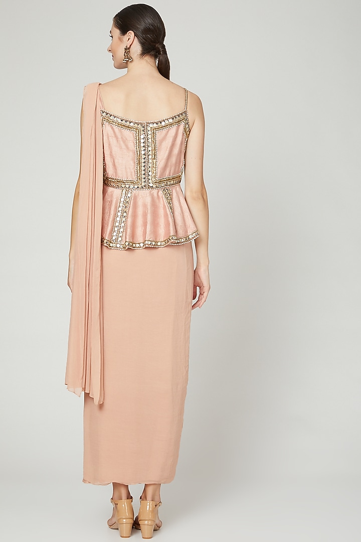 Salmon Pink Embellished Wedding Saree Gown by Nidhika Shekhar at Pernia's Pop Up Shop