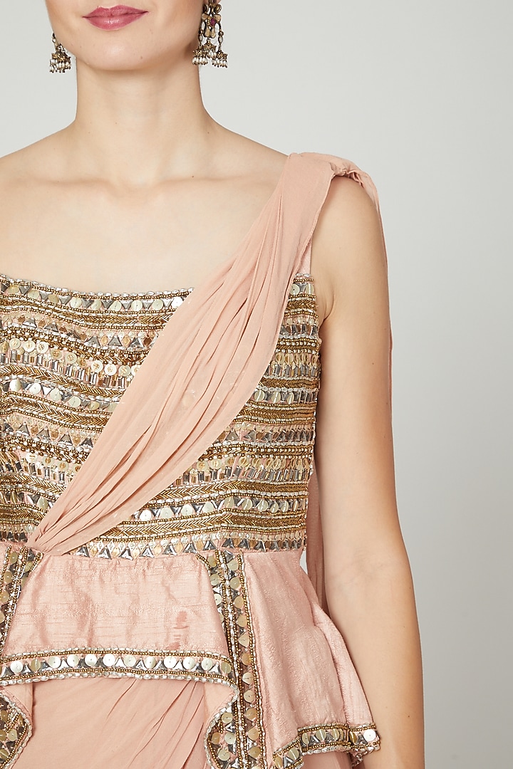 Salmon Pink Embellished Wedding Saree Gown by Nidhika Shekhar at Pernia's Pop Up Shop