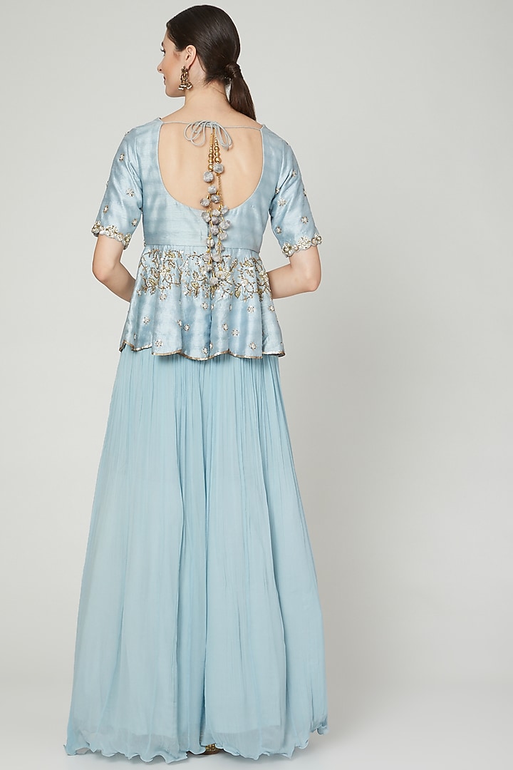 Sky Blue Crinkled Georgette Wedding Lehenga Set by Nidhika Shekhar at Pernia's Pop Up Shop