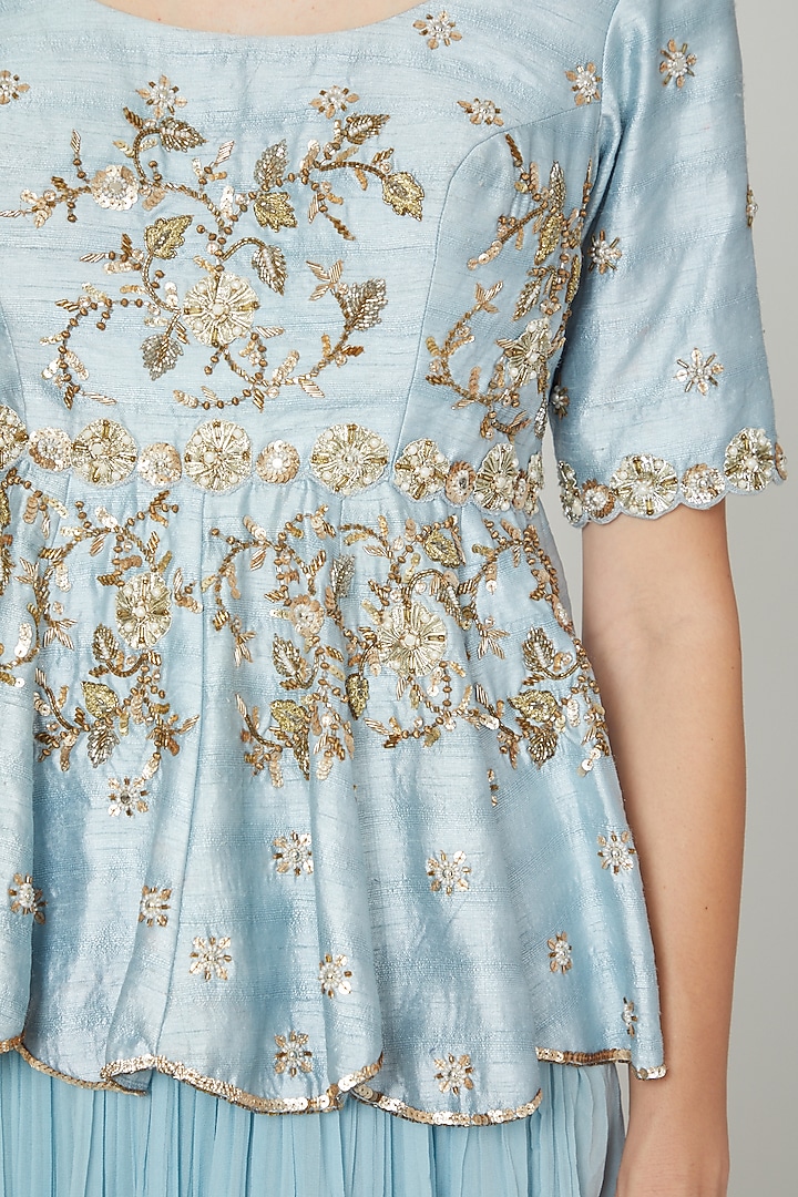 Sky Blue Crinkled Georgette Wedding Lehenga Set by Nidhika Shekhar at Pernia's Pop Up Shop