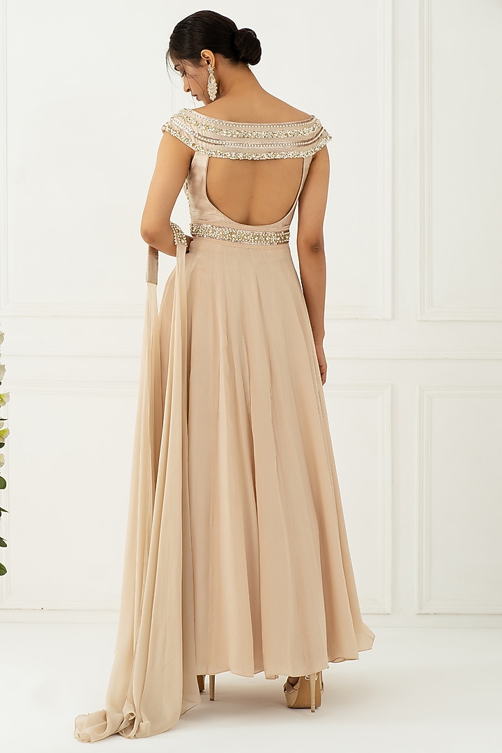 Champagne Hand Embroidered Wedding Anarkali Set by Nidhika Shekhar at Pernia's Pop Up Shop