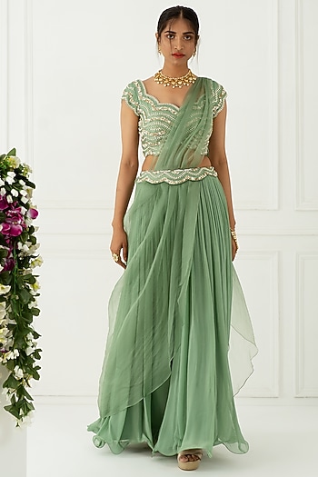 Green Crinkled Wedding Sharara Set by Nidhika Shekhar at Pernia's Pop Up Shop
