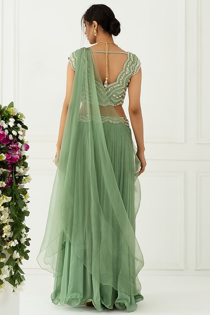 Green Crinkled Wedding Sharara Set by Nidhika Shekhar at Pernia's Pop Up Shop