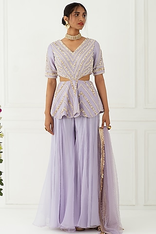 Lilac Hand Embroidered Sharara Set by Nidhika Shekhar