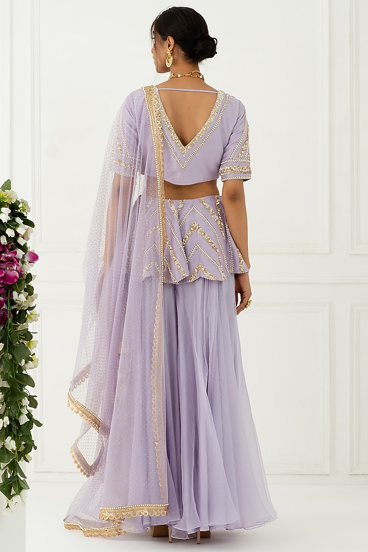 Lilac Hand Embroidered Wedding Sharara Set by Nidhika Shekhar at Pernia's Pop Up Shop