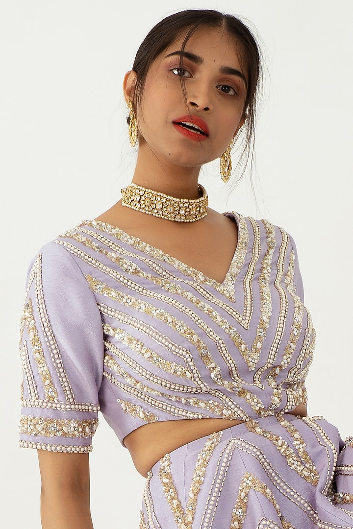 Lilac Hand Embroidered Wedding Sharara Set by Nidhika Shekhar at Pernia's Pop Up Shop