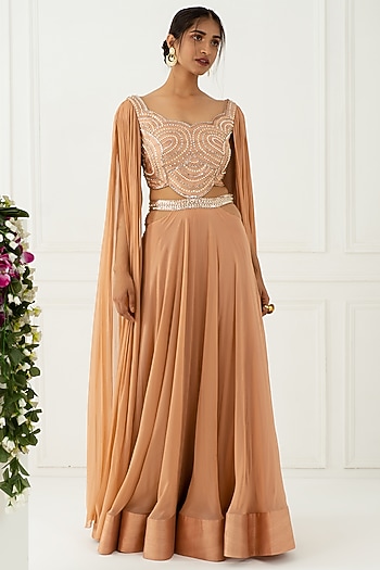 Blush Pink Hand Embroidered Cut-Out Engagement Gown by Nidhika Shekhar at Pernia's Pop Up Shop