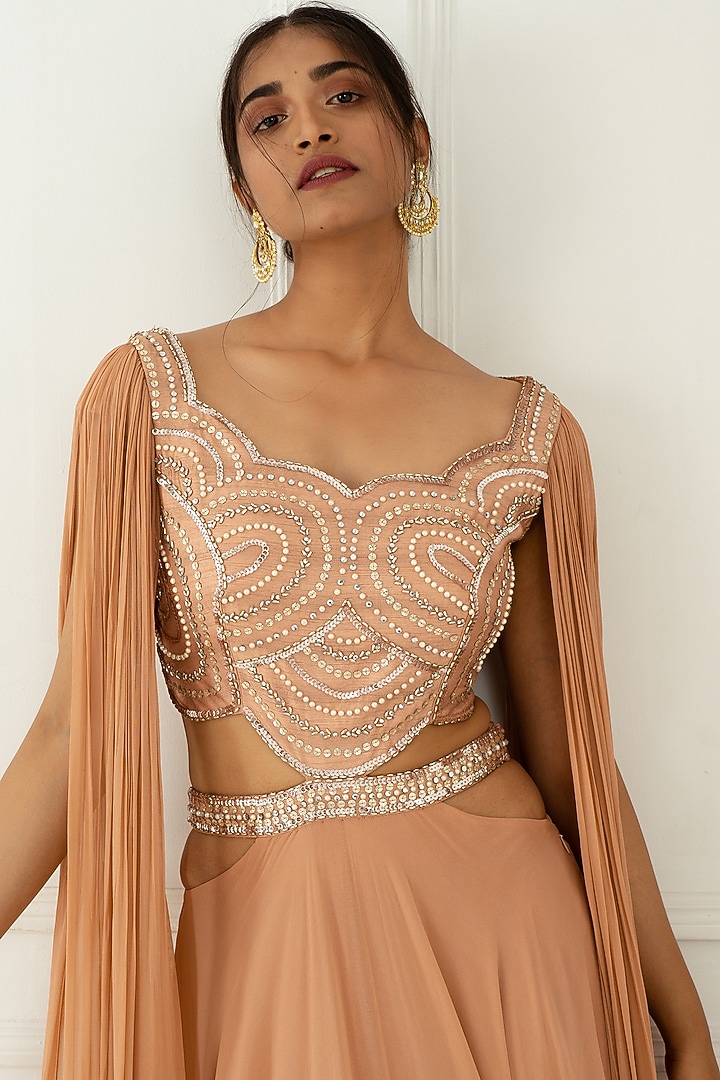 Blush Pink Hand Embroidered Cut-Out Engagement Gown by Nidhika Shekhar at Pernia's Pop Up Shop