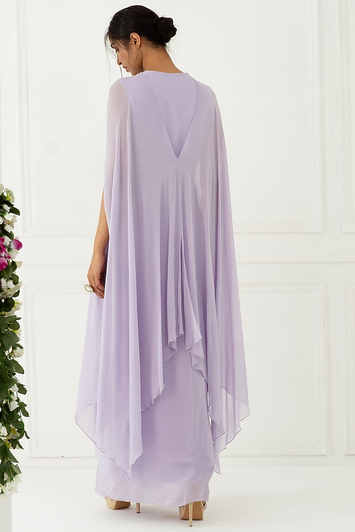 Lilac Hand Embroidered Draped Party Wear Gown by Nidhika Shekhar at Pernia's Pop Up Shop