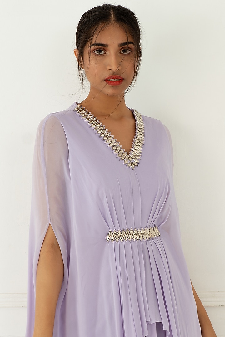 Lilac Hand Embroidered Draped Party Wear Gown by Nidhika Shekhar at Pernia's Pop Up Shop