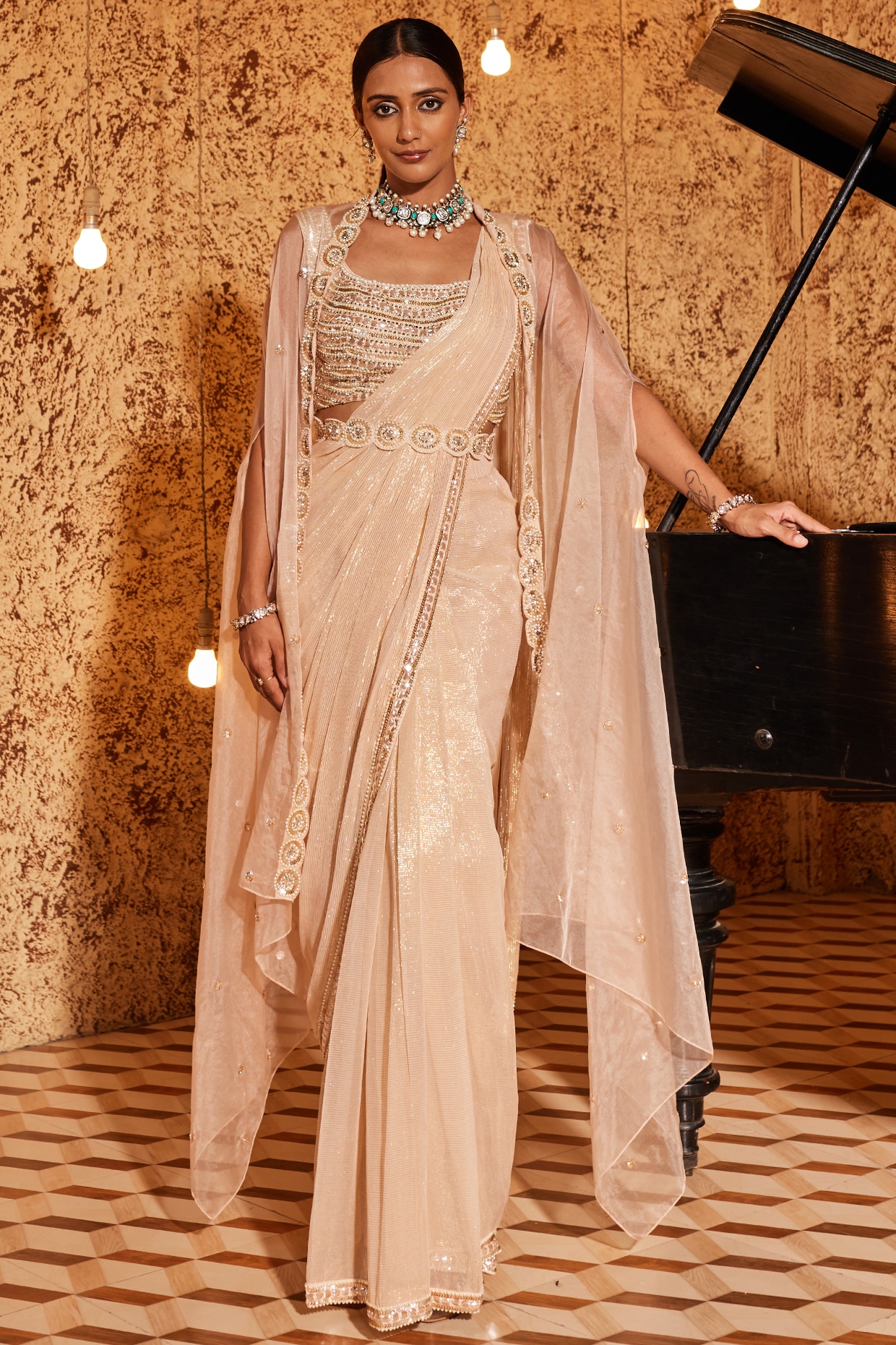 Champagne Color Jadau Set for Saree | FashionCrab.com