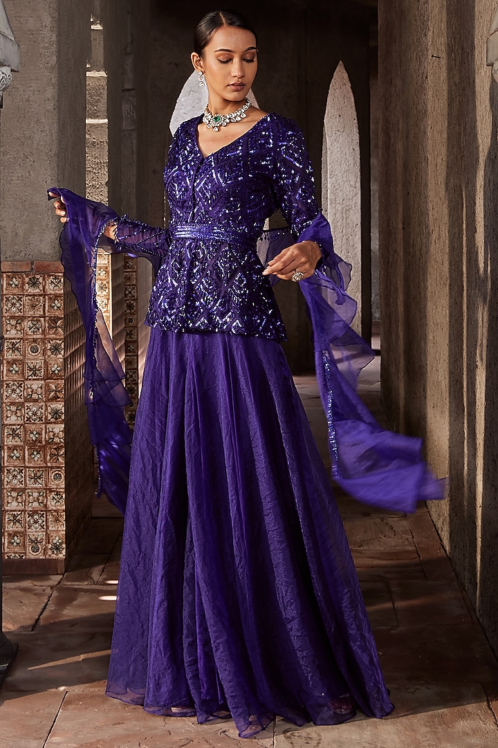 Purple Organza Sharara Set by Nidhika Shekhar at Pernia's Pop Up Shop