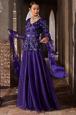Purple Organza Sharara Set by Nidhika Shekhar