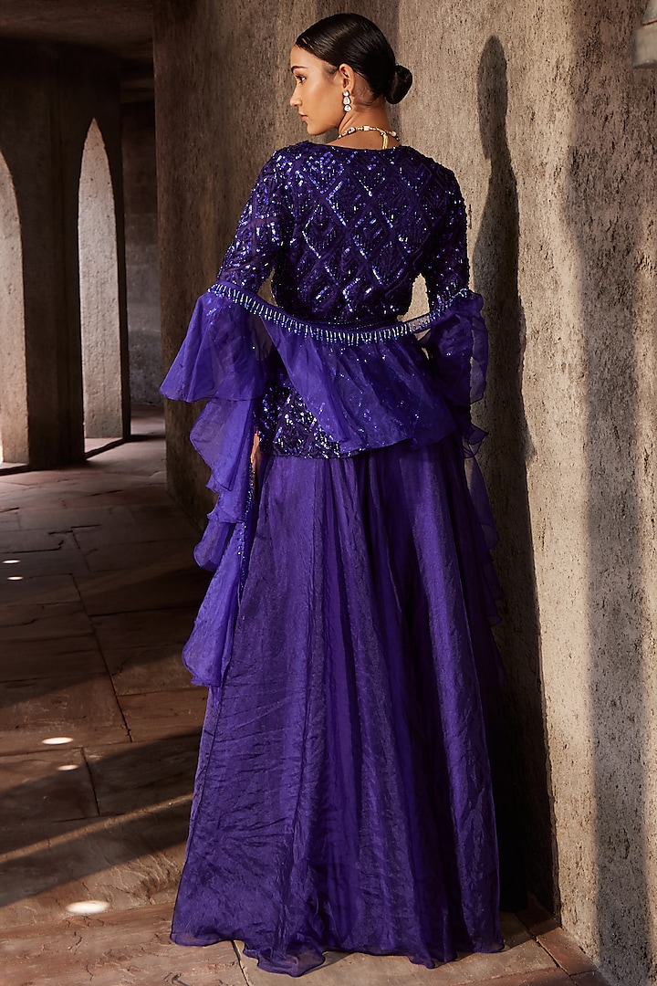 Purple Organza Wedding Sharara Set by Nidhika Shekhar at Pernia's Pop Up Shop