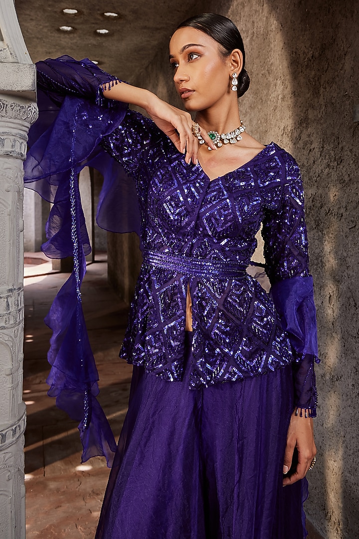Purple Organza Wedding Sharara Set by Nidhika Shekhar at Pernia's Pop Up Shop