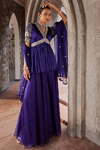 Purple Organza Sharara Set by Nidhika Shekhar