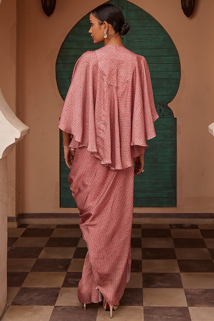 Pink Modal Printed Cowl Skirt Set by Nidhika Shekhar at Pernia's Pop Up Shop
