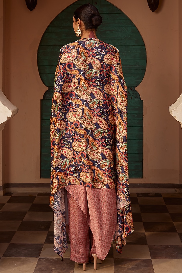 Multi-Colored Modal Printed Cape Set by Nidhika Shekhar at Pernia's Pop Up Shop