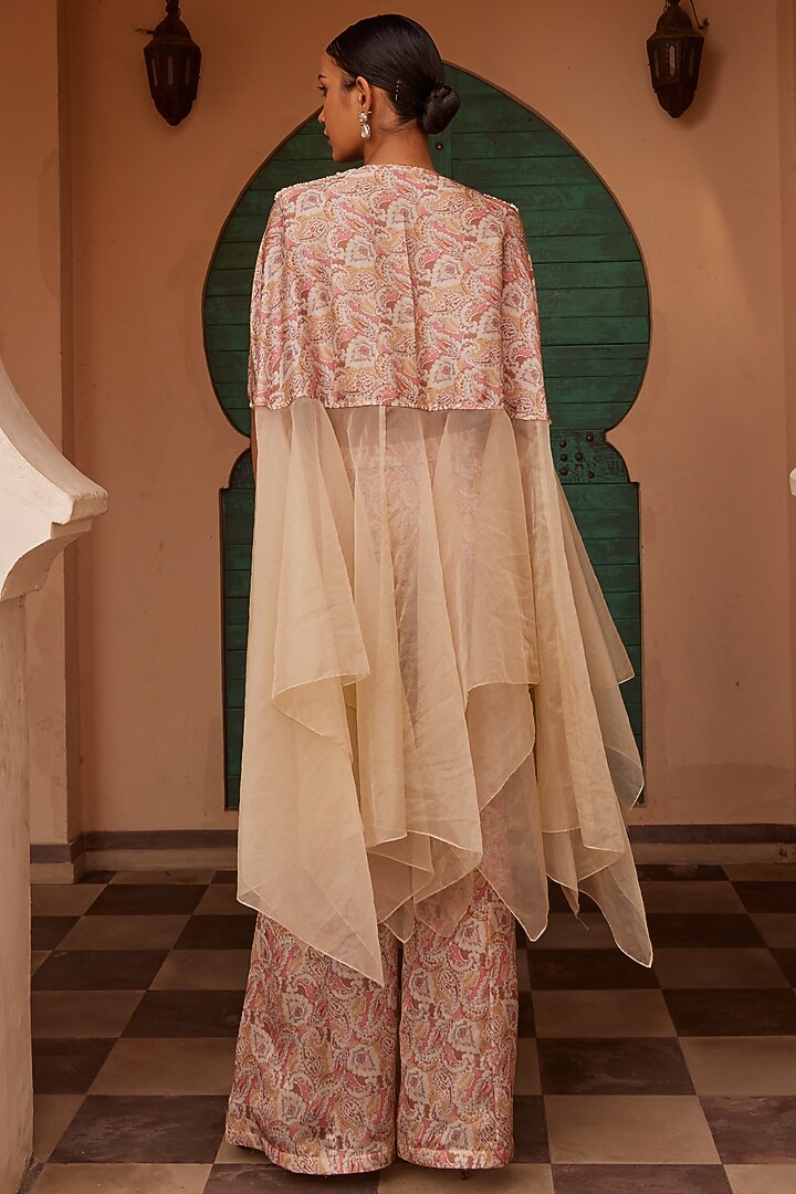 Beige Modal Printed Asymmetric Draped Kurta Set by Nidhika Shekhar at Pernia's Pop Up Shop