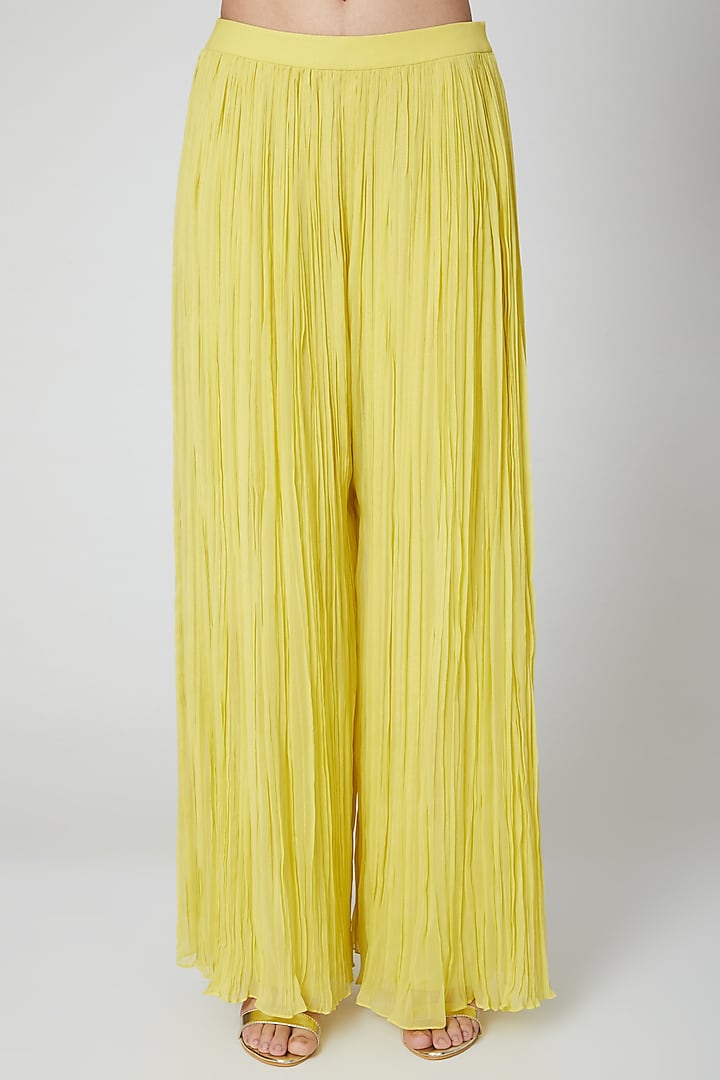 Yellow Embroidered Draped Kurta Set by Nidhika Shekhar at Pernia's Pop Up Shop