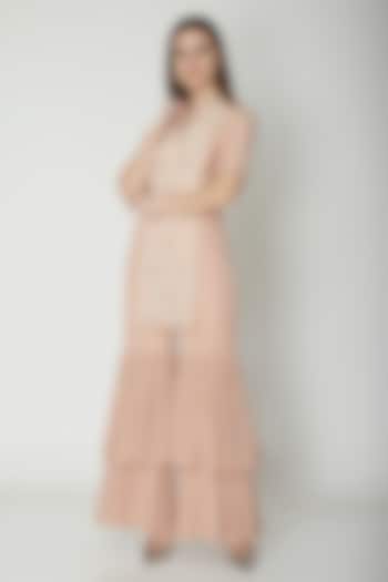Blush Pink Jumpsuit With Embroidery & Frills by Nidhika Shekhar