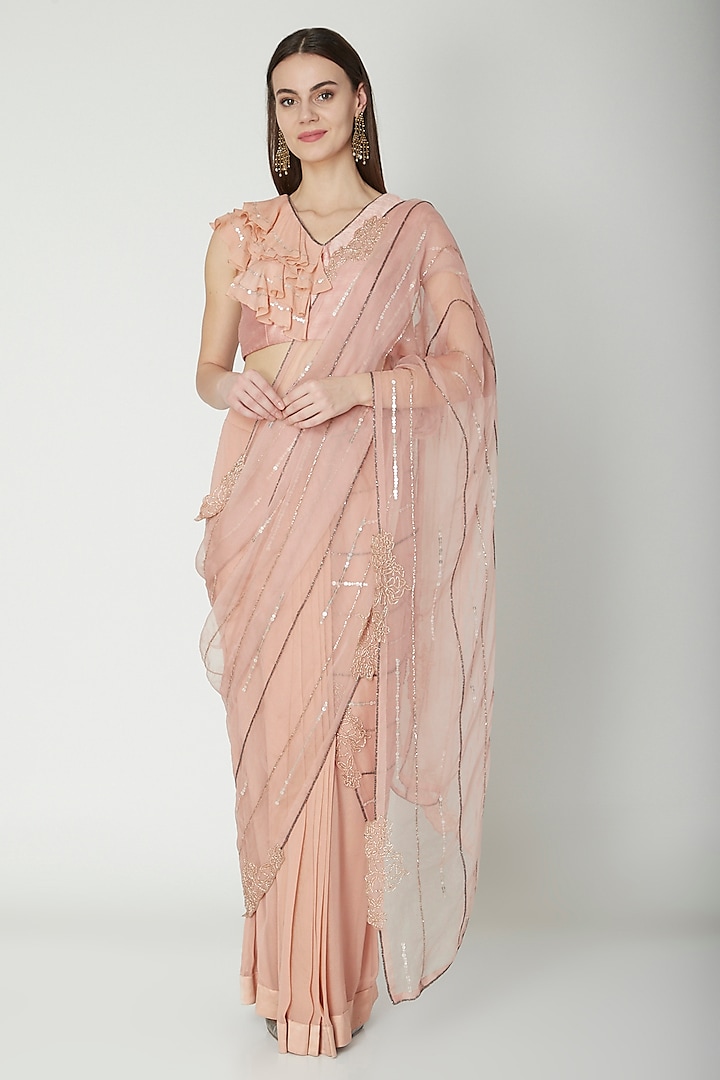 Blush Pink Embroidered Saree Set by Nidhika Shekhar