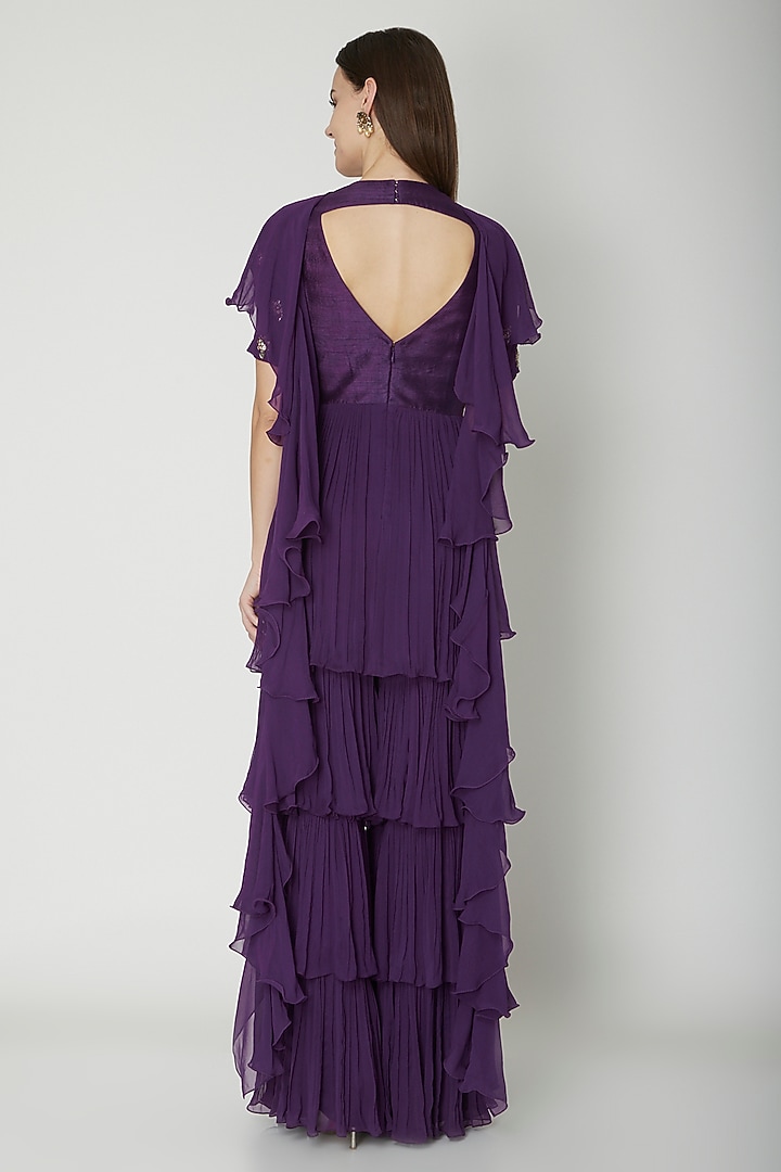 Purple Embroidered Jumpsuit With Dupatta by Nidhika Shekhar at Pernia's Pop Up Shop