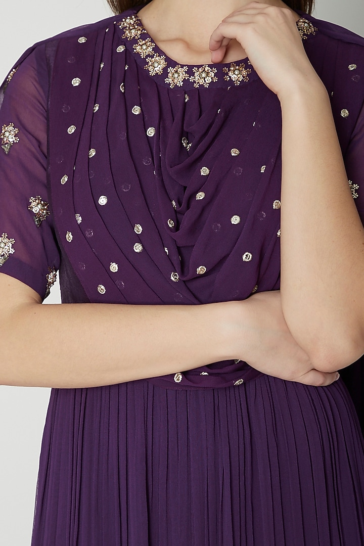 Purple Embroidered Jumpsuit With Dupatta by Nidhika Shekhar at Pernia's Pop Up Shop