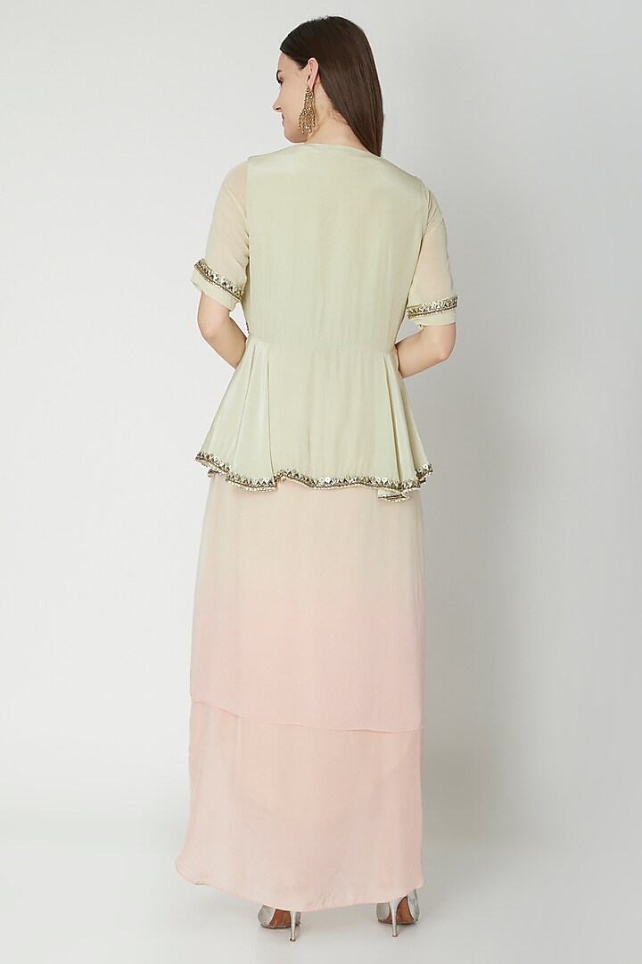 Mint Green Georgette Sequins Embroidered Jacket Set by Nidhika Shekhar at Pernia's Pop Up Shop