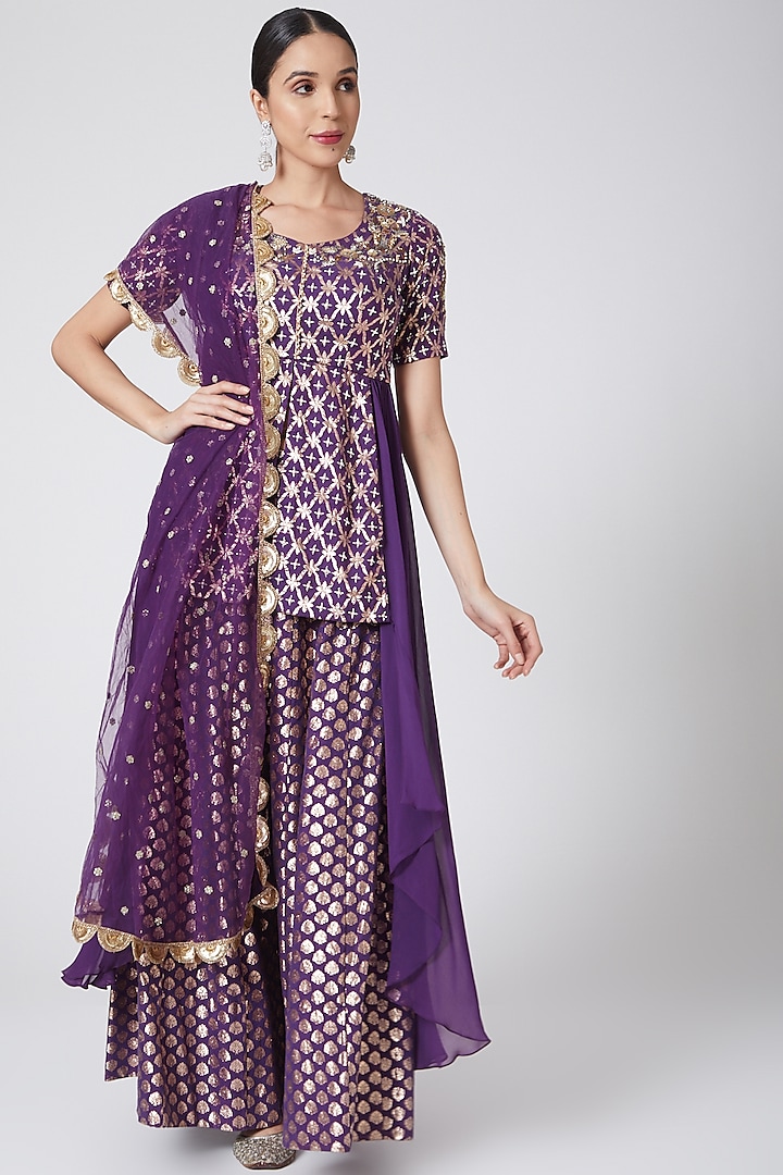 Purple Embroidered Lehenga Set by Nidhika Shekhar