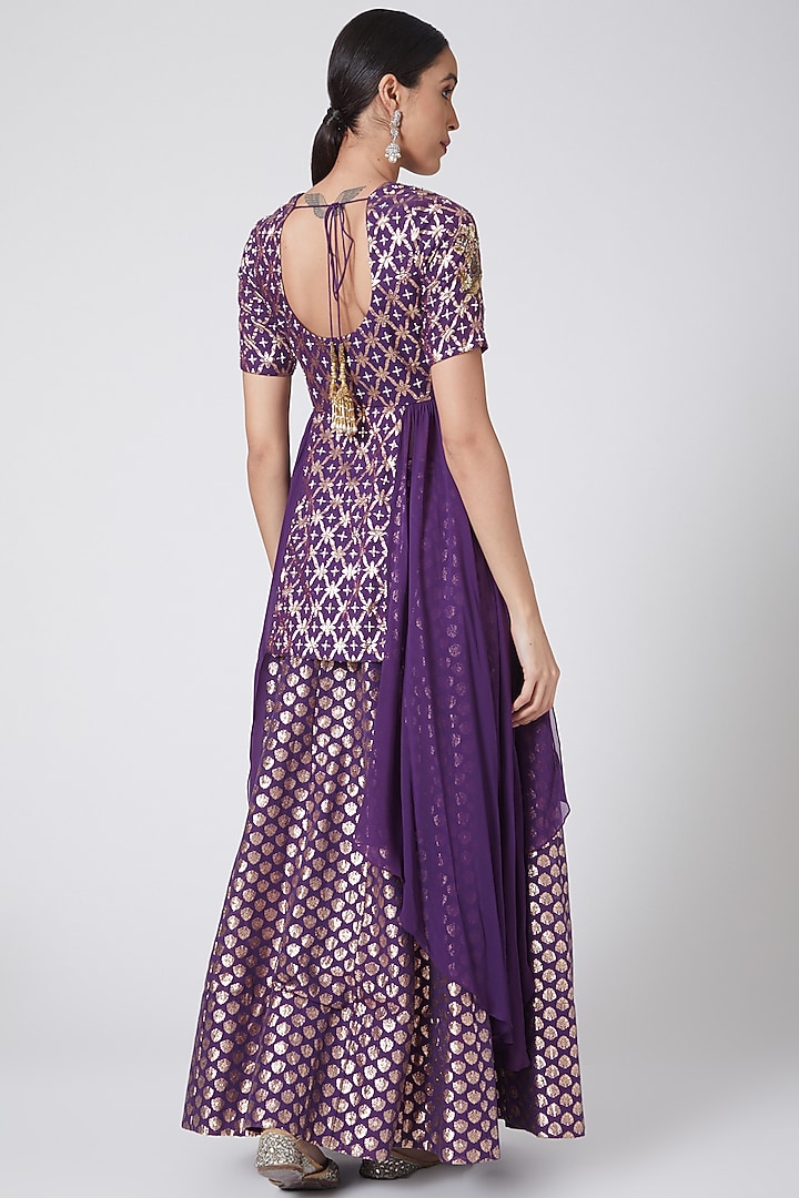 Purple Embroidered Wedding Lehenga Set by Nidhika Shekhar at Pernia's Pop Up Shop