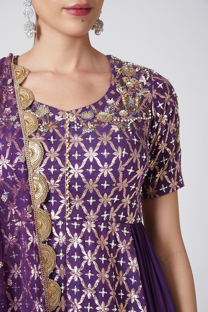 Purple Embroidered Wedding Lehenga Set by Nidhika Shekhar at Pernia's Pop Up Shop
