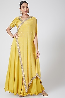 Yellow Embroidered Angrakha Kurta Set Design by Nidhika Shekhar at ...