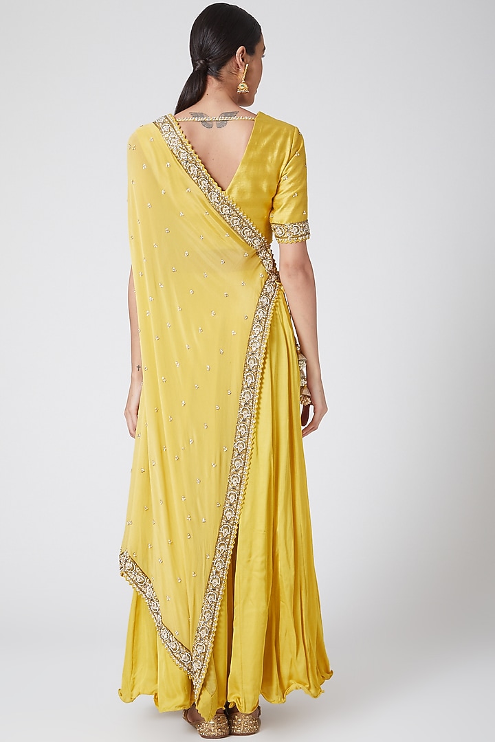Yellow Embroidered Angrakha Kurta Set by Nidhika Shekhar at Pernia's Pop Up Shop