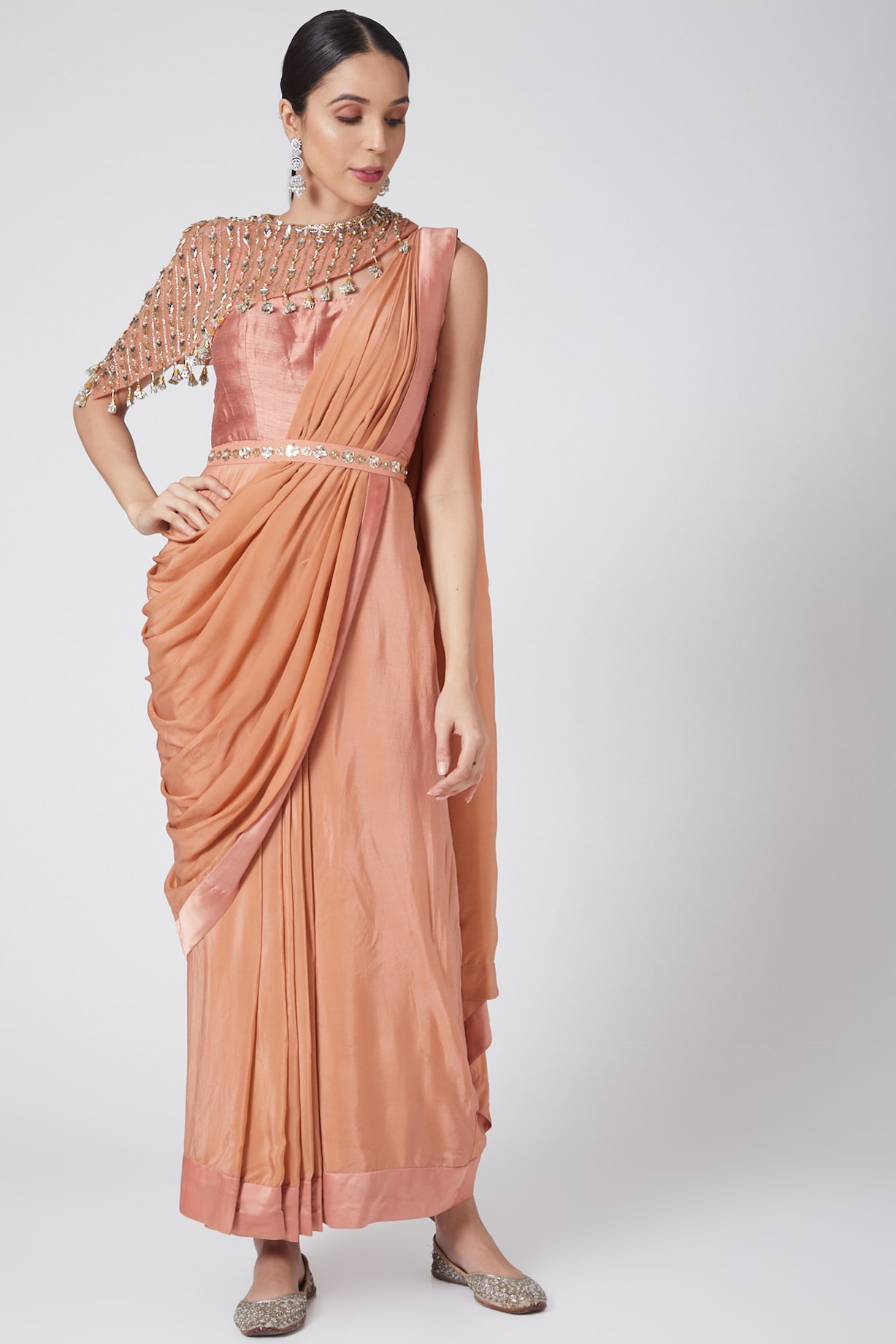 Drape saree set Design by Nidhika shekhar at Modvey, Modvey