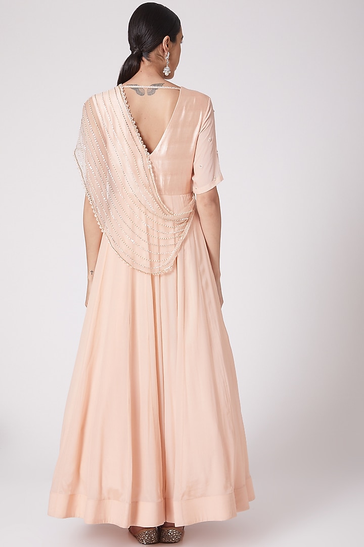 Peach Embroidered Wedding Anarkali Set by Nidhika Shekhar at Pernia's Pop Up Shop