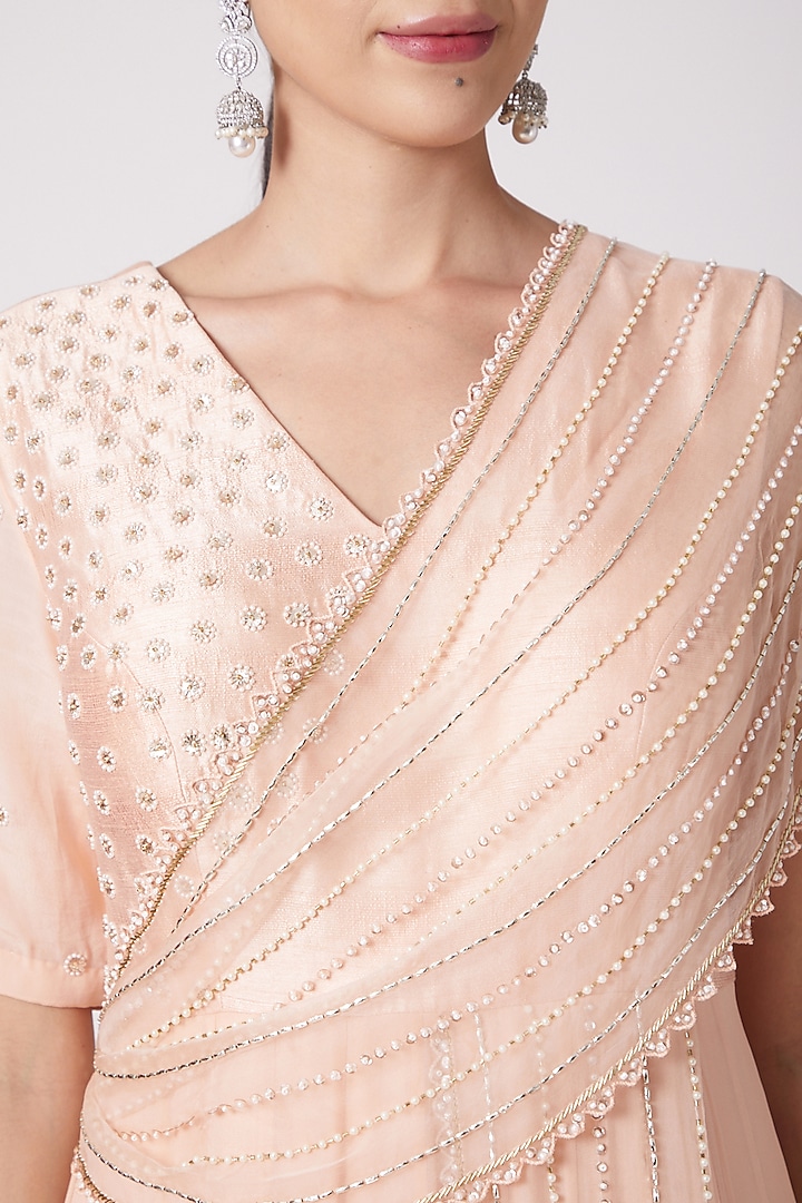 Peach Embroidered Wedding Anarkali Set by Nidhika Shekhar at Pernia's Pop Up Shop