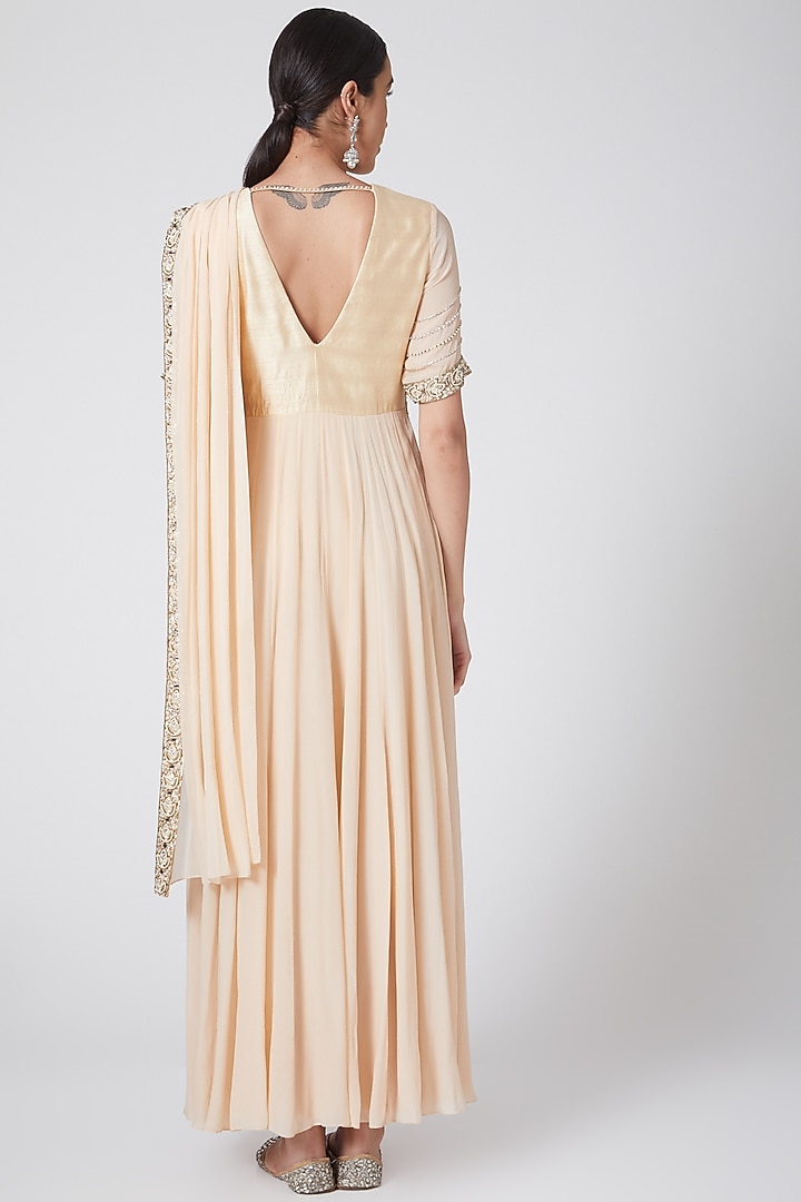 Beige Embroidered Draped Wedding Anarkali by Nidhika Shekhar at Pernia's Pop Up Shop