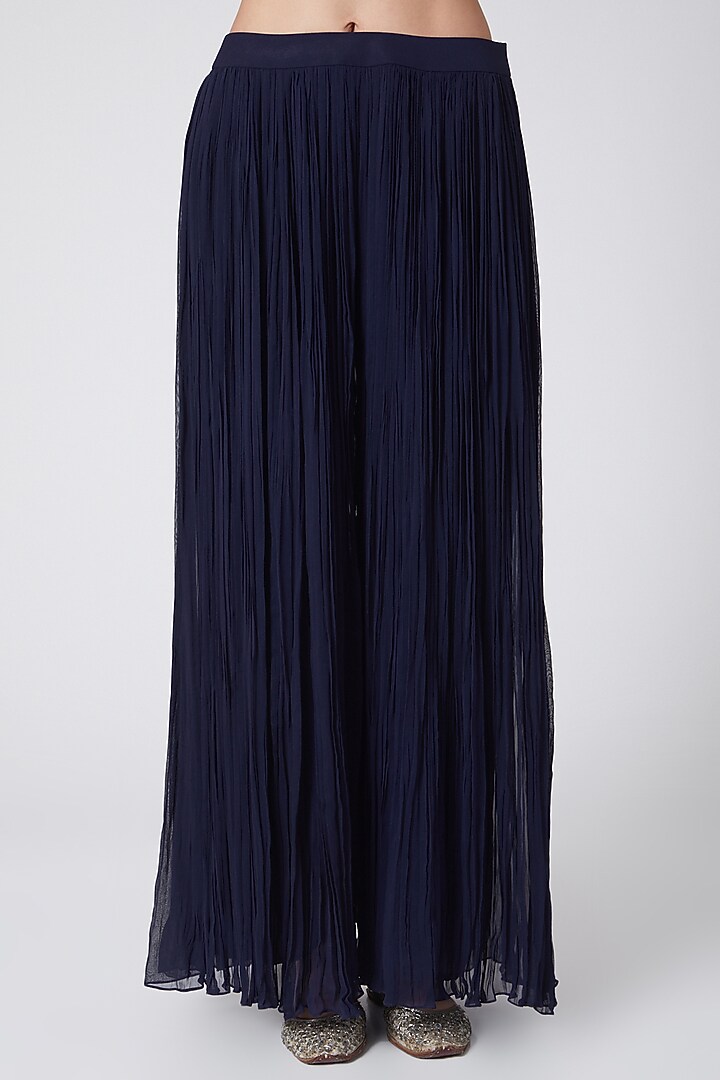 Cobalt Blue Embroidered Sharara Set With Belt by Nidhika Shekhar at Pernia's Pop Up Shop