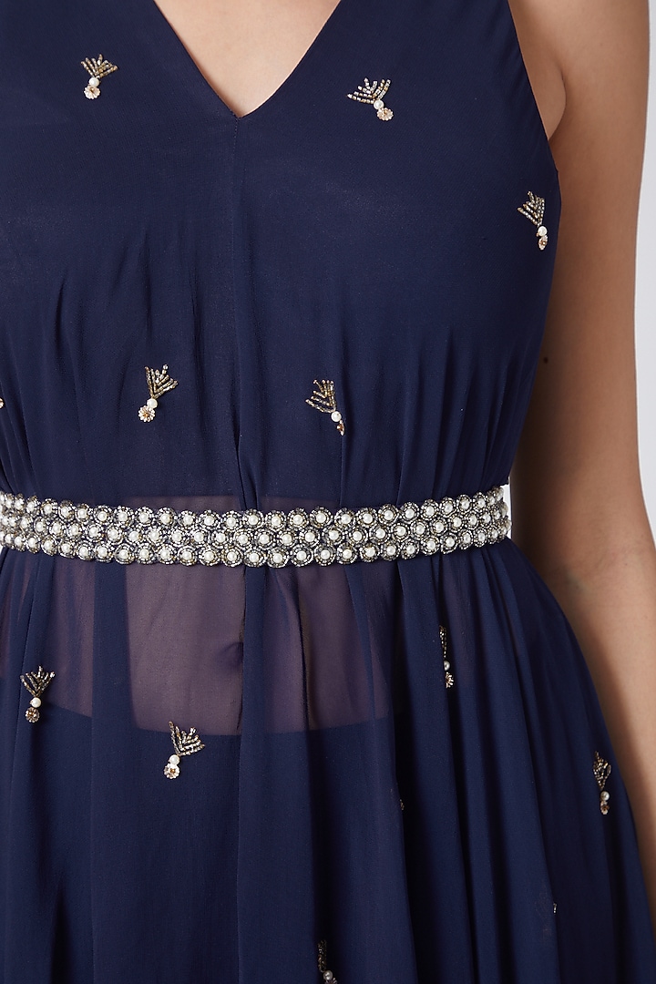 Cobalt Blue Embroidered Sharara Set With Belt by Nidhika Shekhar at Pernia's Pop Up Shop