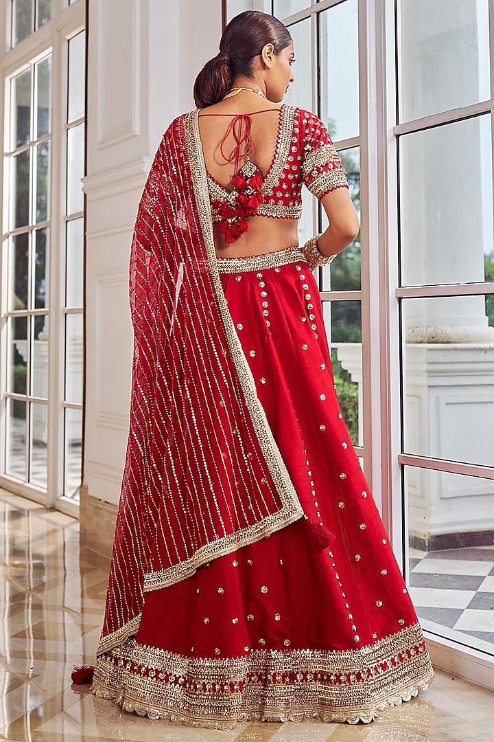 Red Georgette Sequins Embellished Wedding Lehenga Set by Nidhika Shekhar at Pernia's Pop Up Shop