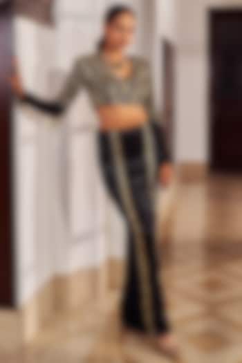 Black Sequins Fabric Skirt Set by Nidhika Shekhar at Pernia's Pop Up Shop
