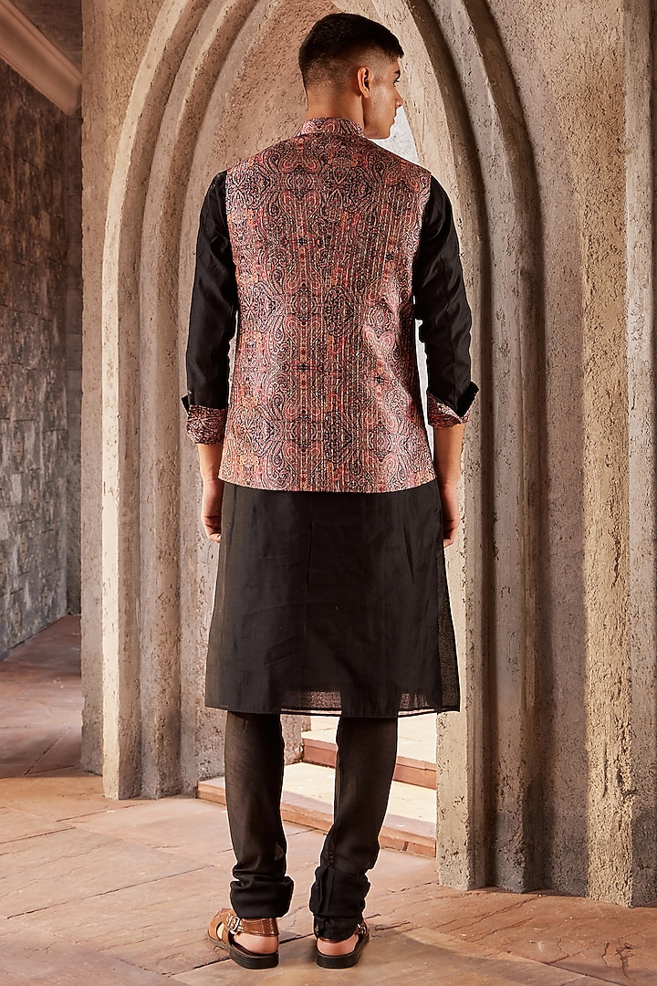 Multi-Colored Voile Printed Bundi Jacket Set by Nidhika Shekhar Men at Pernia's Pop Up Shop