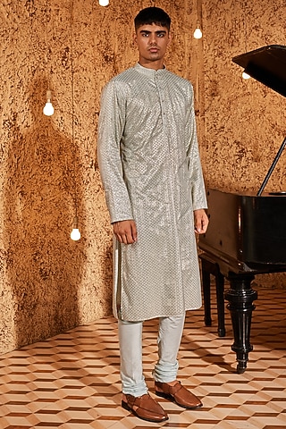 Aqua Butti Chanderi Kurta Set by Nidhika Shekhar Men
