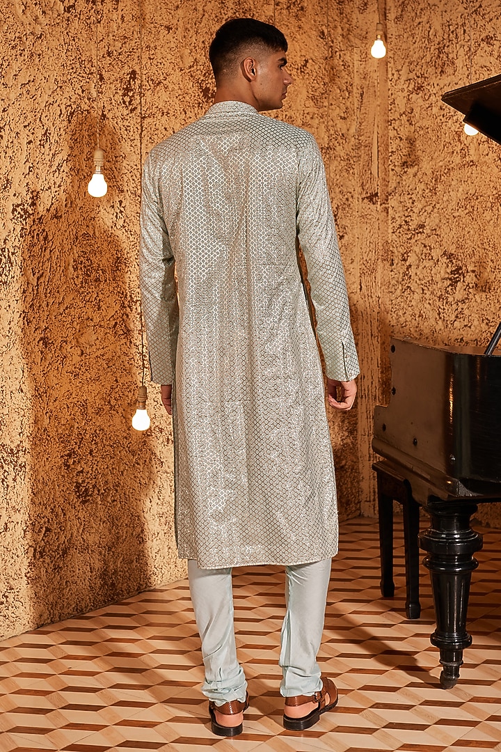 Aqua Butti Chanderi Kurta Set by Nidhika Shekhar Men at Pernia's Pop Up Shop