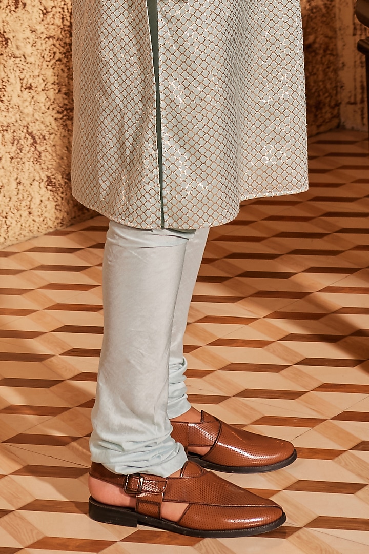 Aqua Butti Chanderi Kurta Set by Nidhika Shekhar Men at Pernia's Pop Up Shop
