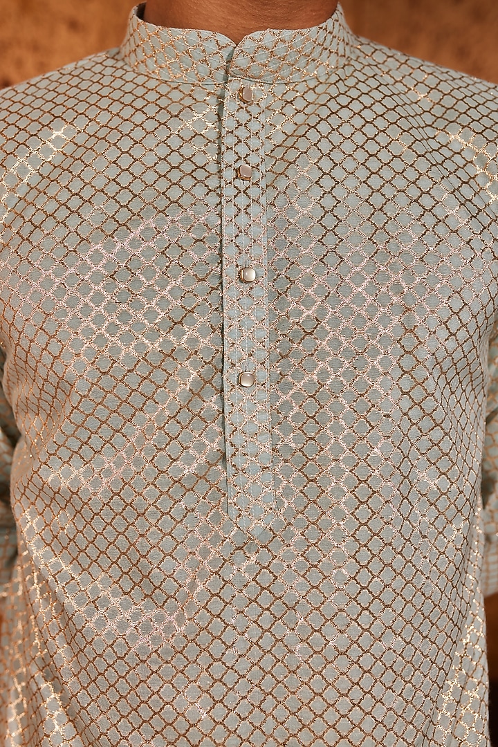 Aqua Butti Chanderi Kurta Set by Nidhika Shekhar Men at Pernia's Pop Up Shop