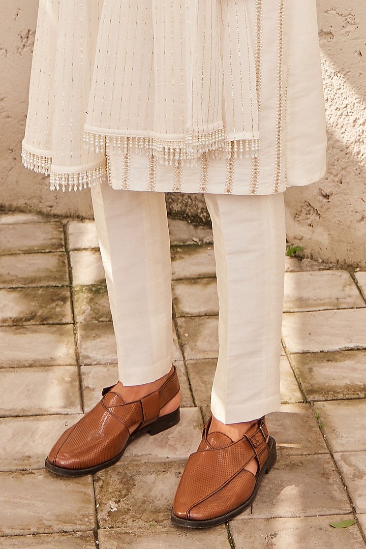 Ivory Silk & Foil Georgette Embroidered Kurta Set by Nidhika Shekhar Men at Pernia's Pop Up Shop