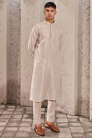 Golden Tissue Kurta Set by Nidhika Shekhar Men